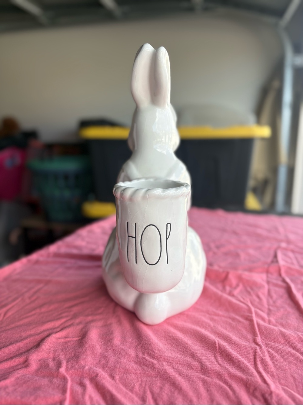 Rae Dunn White Bunny Planter with HOP Lettering